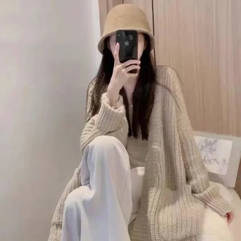 

Autumn Winter Cardigan For Women Korean Style Mid Length Sweater Coat Women's Loose Knitted Cardigan Thickened Warm Coat Y2k