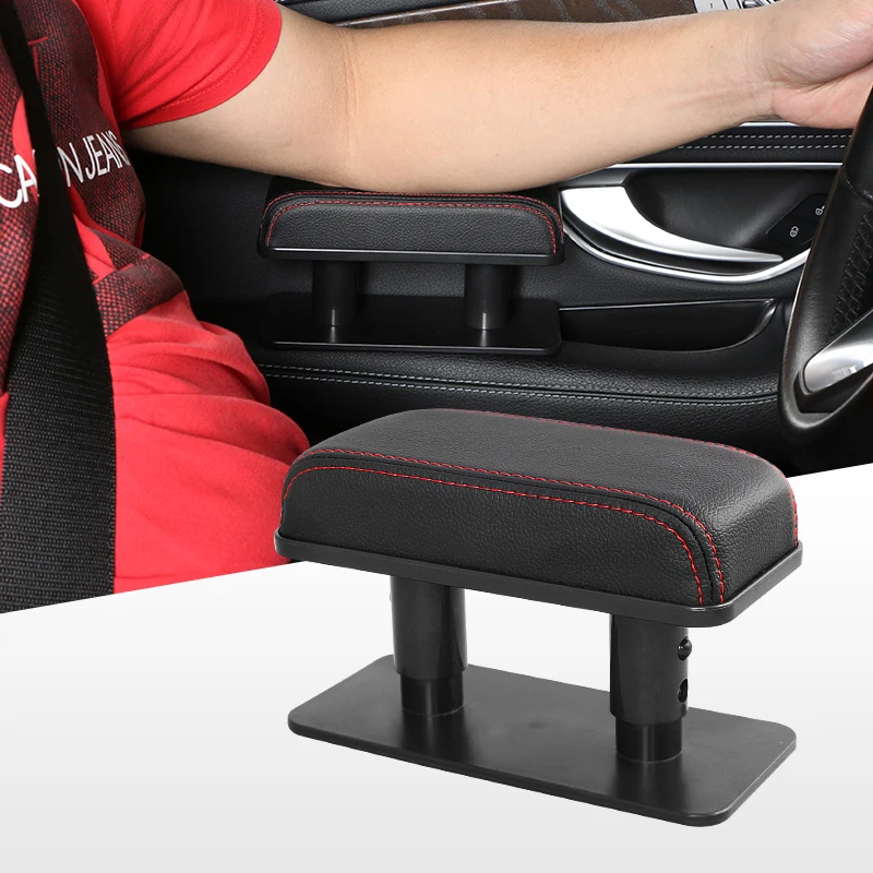 Universal Car Door Armrest Pad 3-Level Adjustable Height Elbow Support with Memory Foam PU Leather Interior Accessory Black