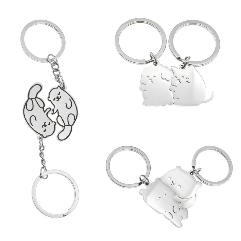 1Pair Stainless Steel Keychain Animal Keyring Pendant Matching Couple Key Chain for Car Key Bag Cameras