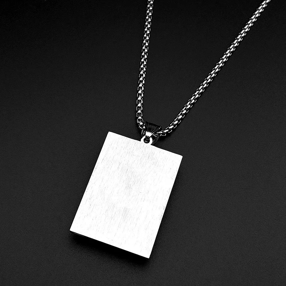 Jesus Crown of thorns Glass Rectangular Medal Pendant Necklace Stainless Steel Chain Crucifix Christian Amulet Faith Jewelry