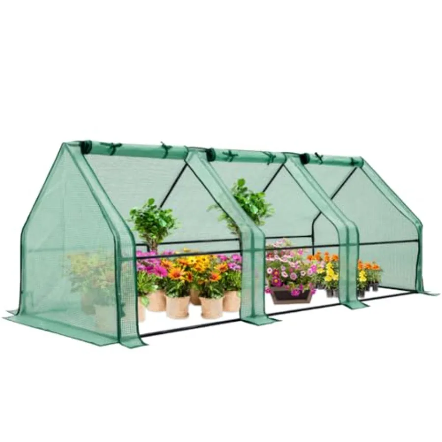 

Portable 96x36x36 Tunnel Greenhouse Garden House with RollUp Zipper Doors for Outdoor Plant Protection Clear Green PE Cover Ide