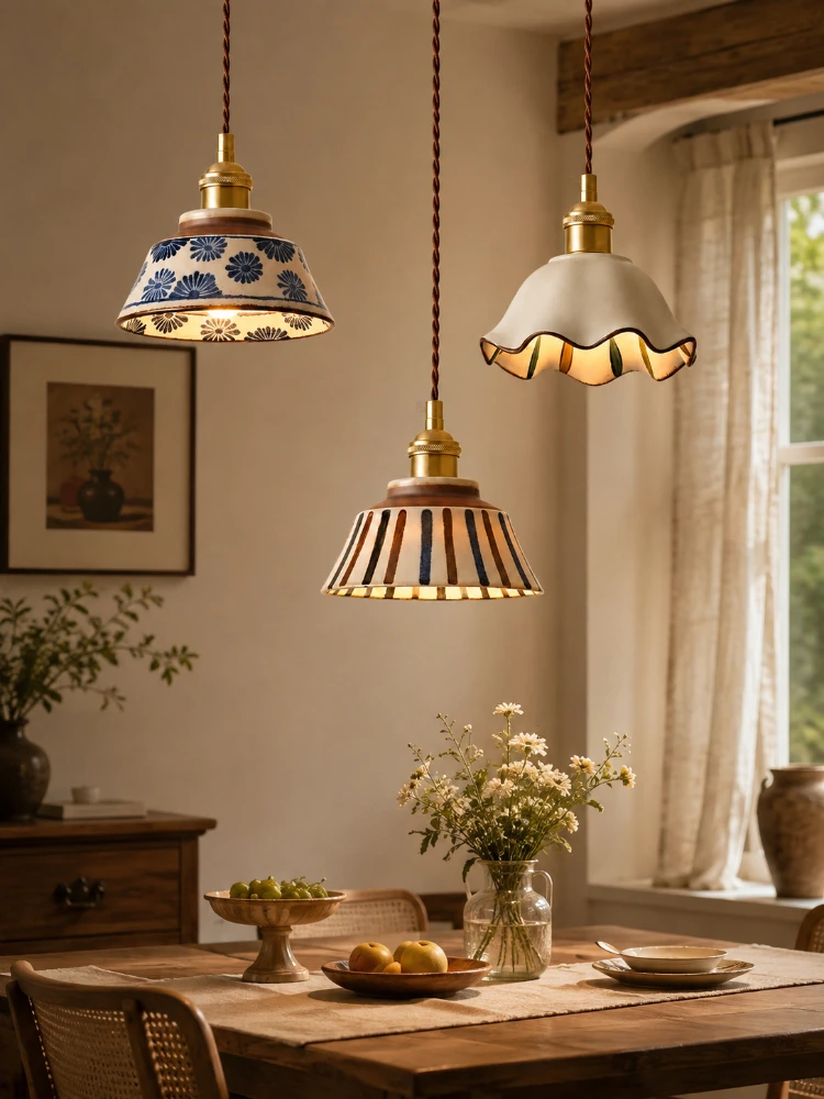 Vintage ceramiczna lampa wisząca, minimalistyczna lampa sufitowa E27 do jadalni, sypialni, kawiarni i baru. — 2