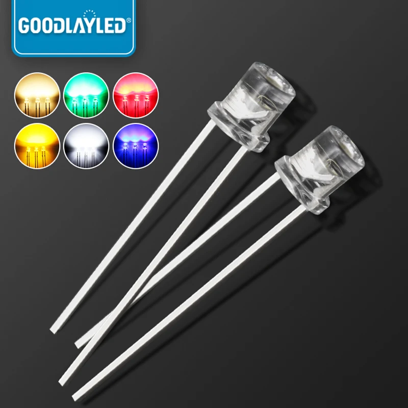 1000PCS 3mm Flat Top Transparent Short Leg With Edge White Red Blue Green Yellow Straight Plug DIP LED