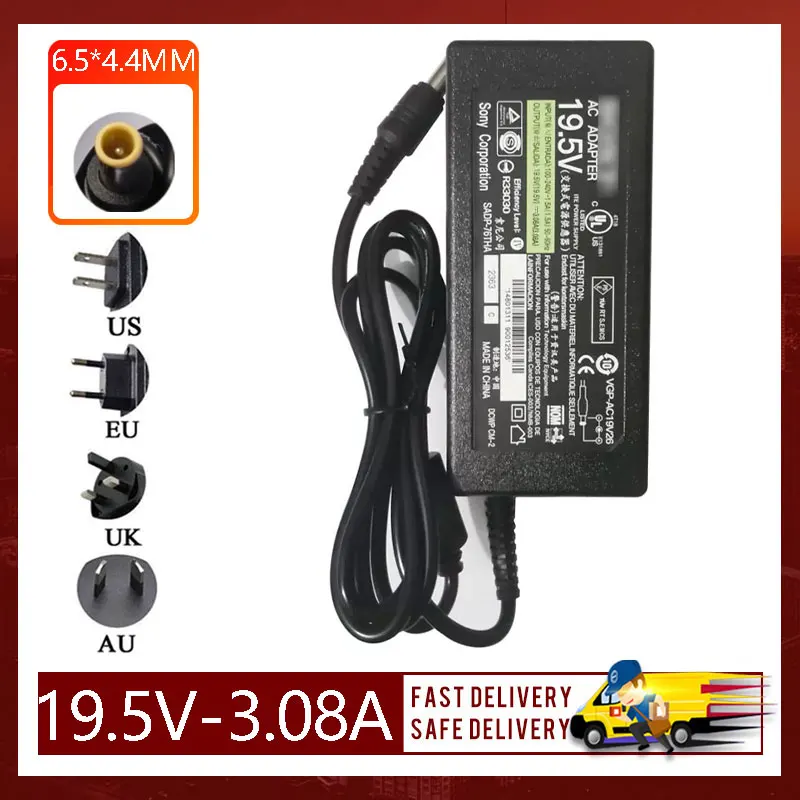 Baru 19.5V 3.08A 60W 6.5*4.4MM Power Adapter Kompatibel untuk Sony VGP-AC19V26 ACDP-002 LCD TV 32-42 Inch Charger