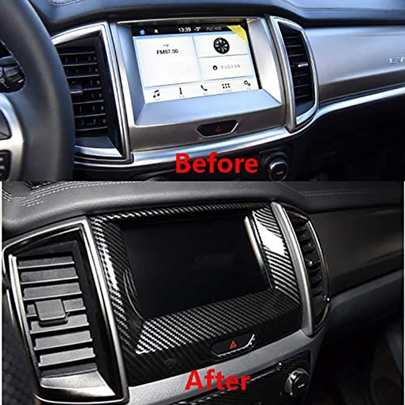 for Ford Ranger Everest Endeavor 2015+ Carbon Fiber Inner Center Navigation Cover Trim Frame Decorator Car AccessoriesJAS