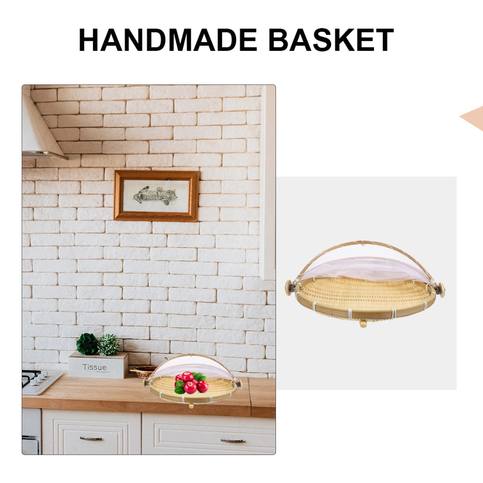 

Bamboo Storage Basket Handwoven Gauze Dustproof Food Container Pantry Kitchen Barware Holder Rural Style Safe