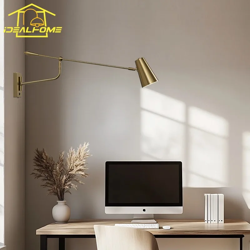 Designer Long Pole Swing Arm Black/Gold Wall Lamp LED E27 Foldable Adjustable Wall Mounted Living Room Sofa Dining Table Study