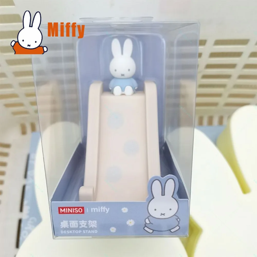 Kawaii Miffy Slide Phone Stand Cute Rabbit Desktop Holder Pastel Pink Blue Floral Pattern Aesthetic Study Desk Decor Girl Gift view 2