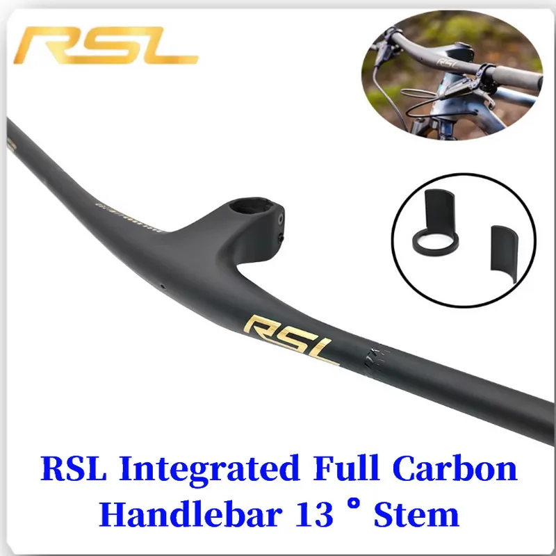 RSL Integrated Full Carbon Handlebar, MTB, Cockpit, 13 Degrees Stem, Mountain Handlebar, stem logotipo, 70mm, 80mm, 90mm x 750mm