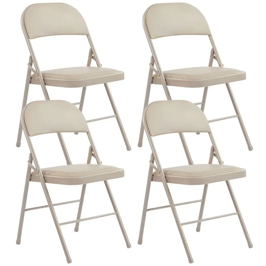 

4 складных стула с кожаными мягкими сиденьями, прочной металлической рамой, складывающиеся, портативные, для коммерческих мероприятий.