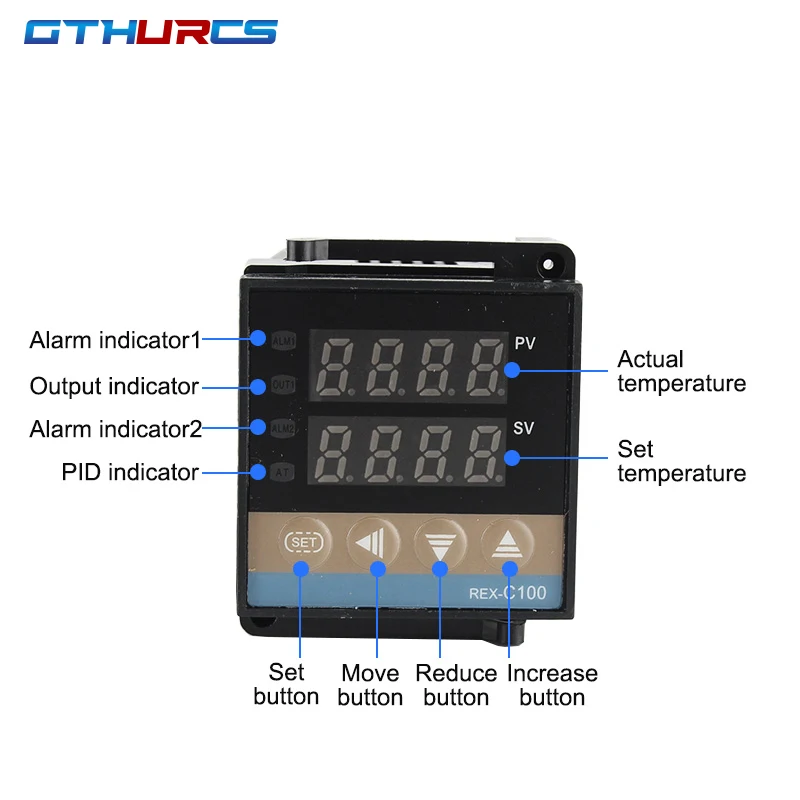 1SETS  REX C100 thermostat + 40DA SSR Relay+ K Thermocouple 1m Probe RKC Digital PID Temperature Controller REX-C100