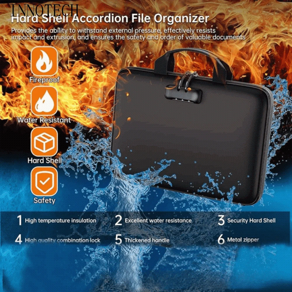 

Огнестойкий органайзер для файлов с твердым корпусом и замком с карманом Водонепроницаемая папка для файлов-гармошка с безопасным замком, расширяющаяся конструкция