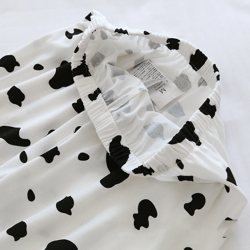 Novelty Print Cows Couple Pajamas Trouser Suits Casual Loose Elastic Waist Pijamas Sleepwear with Pocket Soft Cotton Home Wear