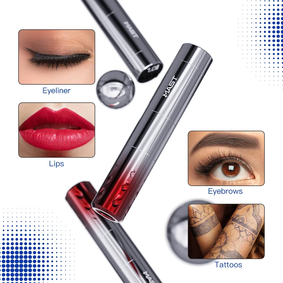 Mast Tattoo Wireless Tattoo Machine Instant Start-up Mode 3.0mm Stroke Coreless Motor for Lip Eyebrow Eyeliner