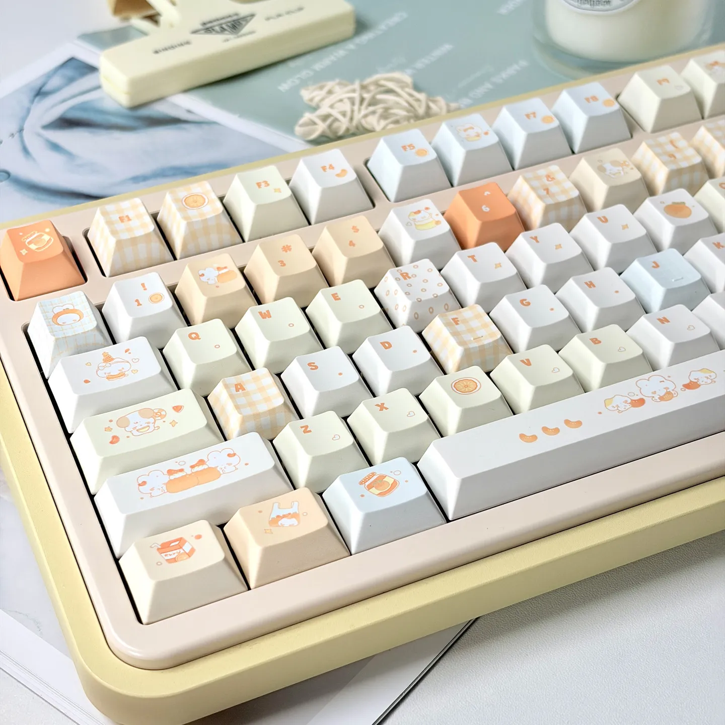 URE Tangelo Mochi Keycaps Cherry Profile Dye Sublimation PBT Keycaps Cute Rabbit Key Caps For MX Mechanical Keyboard 61/64/87/96