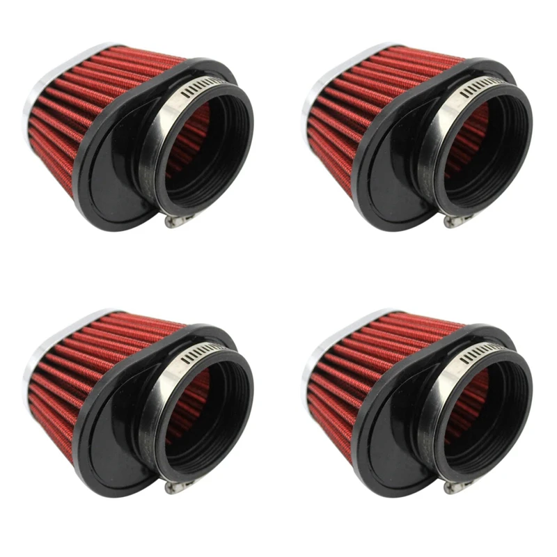 4Pcs Universal Round Tapered Car Motorcycle Air Filter 51Mm 2 Inch Intake Filter-Red