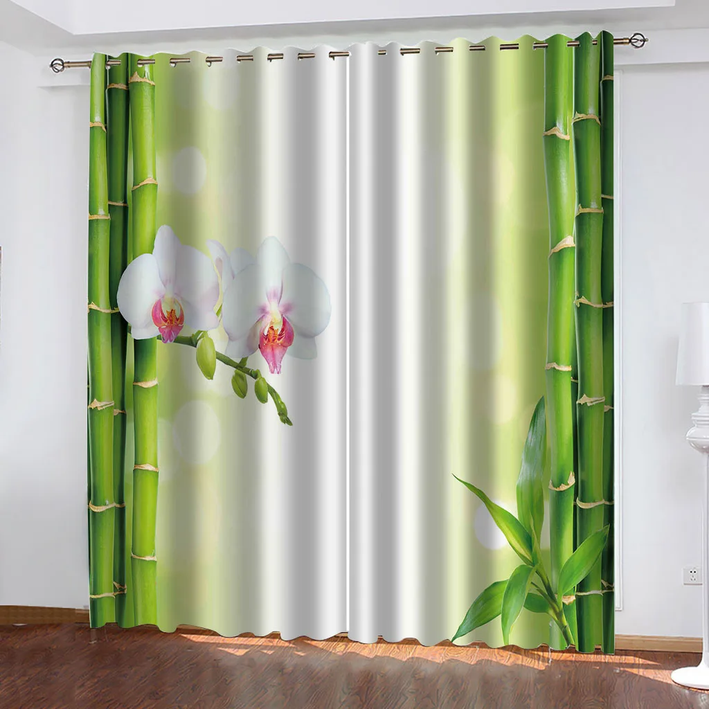 HUANZHUANG Elegant Room Curtains Flower Green Bamboo Best Selling Bohemian Style Living Room Bedroom Home Decor Curtains Free