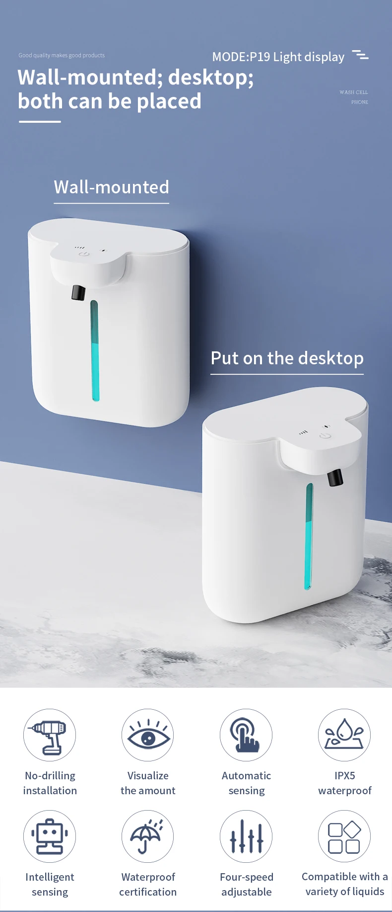 Intelligent Light Indicator Soap Dispenser 500ML Capacity Automatic Hand Sanitizer Suitable for Wall Mounting or Desktop Use