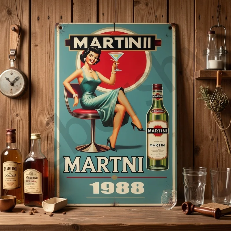 1pc, Martini Cocktail Themed Aluminum Sign, Garden Decor, Room Decor, Office Decor, Rustic Farm Decor, Fun Wall Hanging, Perfect