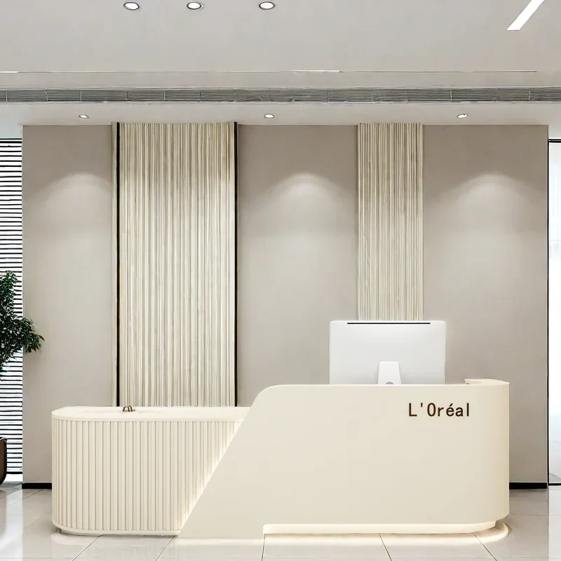 

Led Cash Counter Tempered Glass Desk Acrylic Lectern Church Reception Long Front Retail Showcase Wooden Furniture Pulpito Luxury