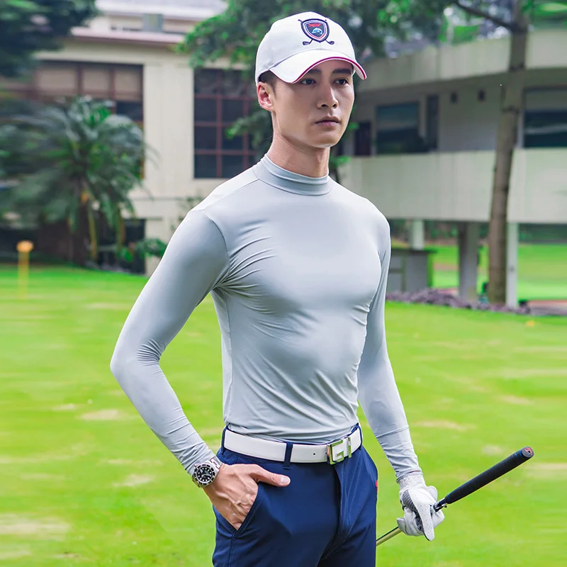 

TTYGJ Summer Men's Sunscreen Golf Underwear Ice Silk Cooling Base Shirt Long Sleeve Golf Shirt Breathable Top Elastic Clothing