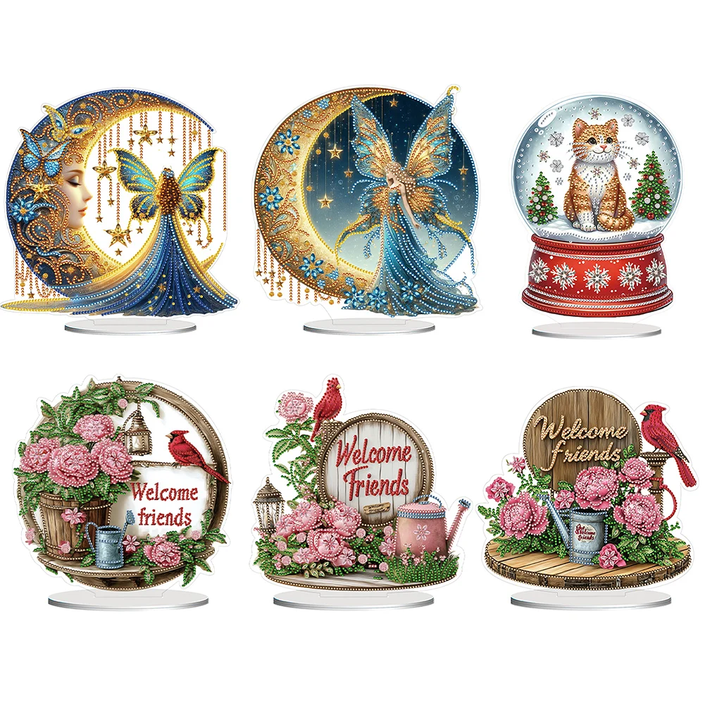 الاكريليك شكل خاص عيد الميلاد القط كريستال الكرة الماس اللوحة منضدية الحلي عدة سطح المكتب الماس الفن أطقم للبالغين المبتدئين #5