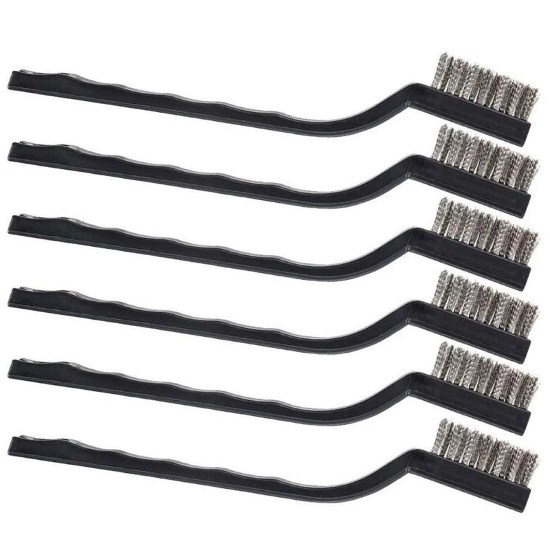 Stainless Steel Wire Brush Set Of 6 Small Hand Scrub Brushes For Cleaning Rust Metal Parts And Machinery 5.1 Inch
