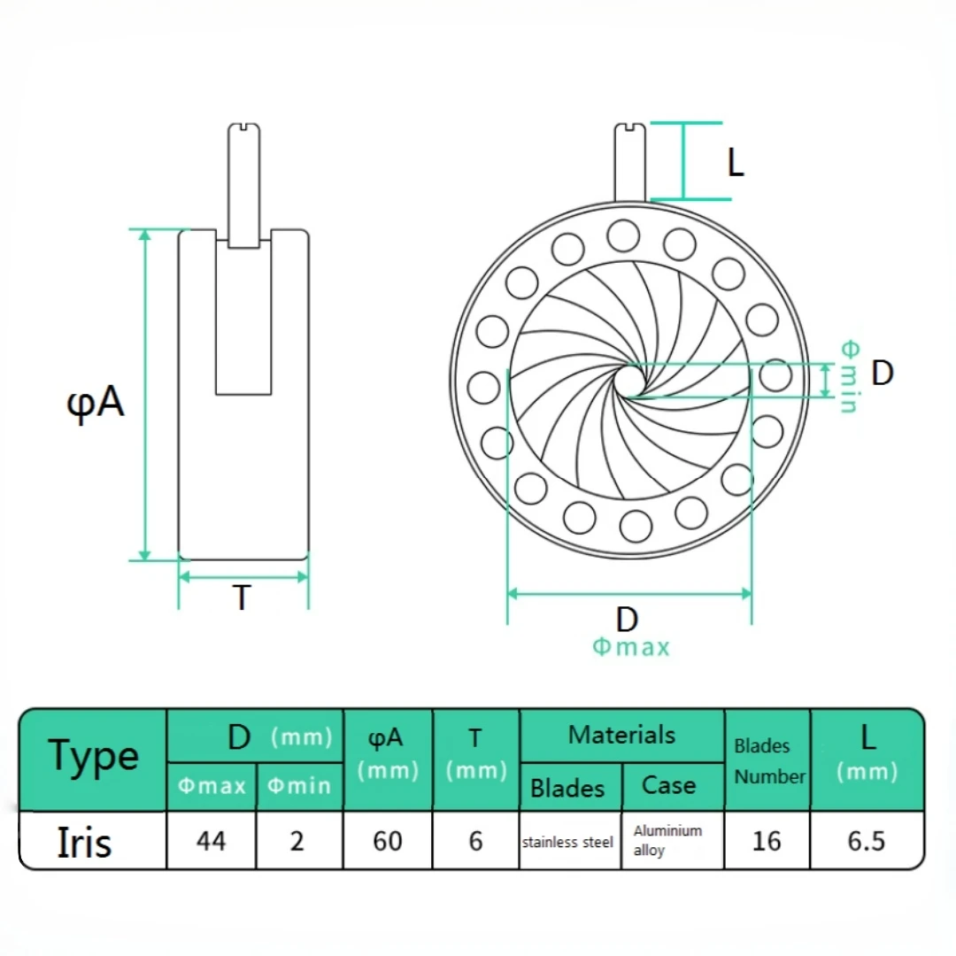 Mechanical Diaphragm 2-44mm Continuously Variable Iris Integrated Aperture Stop Microscope Camera Laser Optical Light Module