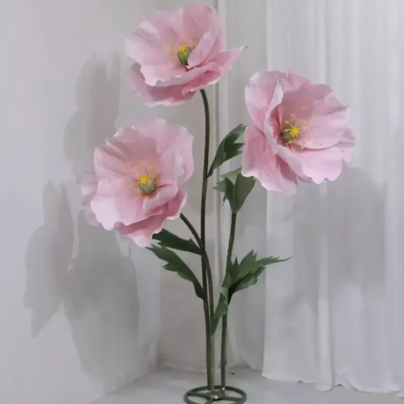 Giant Artificial Poppy Flower Custom Paper Wedding Decoration Photo Prop Window Display Large Red Bloom Party Event Backdrop