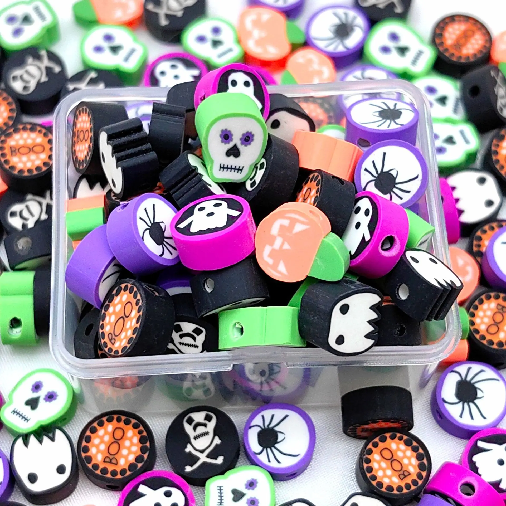 50/100pcs Soft Pottery Halloween Pumpkin Ghosts Spider Beads For DIY Bracelets Necklaces Deco Parts Jewelry Making Supplies