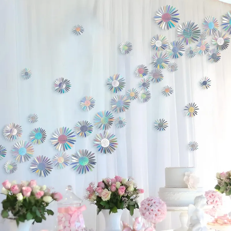 40Pcs Iridescent Flower Decal Removable Holographic Daisy Wall Sticker Living Room Bedroom Mural Wedding Wall Flower Decorations