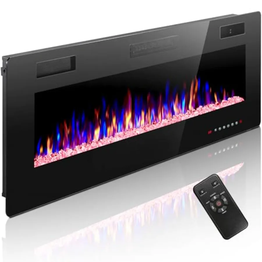 

50-дюймовые электрические каминные вставки для установки встраиваемой или настенной установки в стену, ультратонкий дизайн со встроенным обогревателем Realis