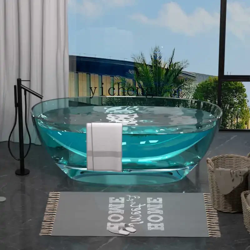 

transparent resin bathtub household independent integrated crystal cylinder oval bathtub