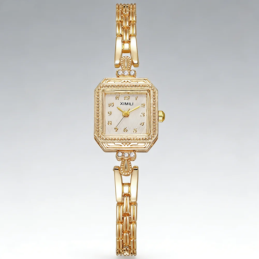 

Женские винтажные восьмиугольные квадратные часы XIMILI с кристаллами, золотистые, кварцевые, наручные, для женщин, подарочные часы