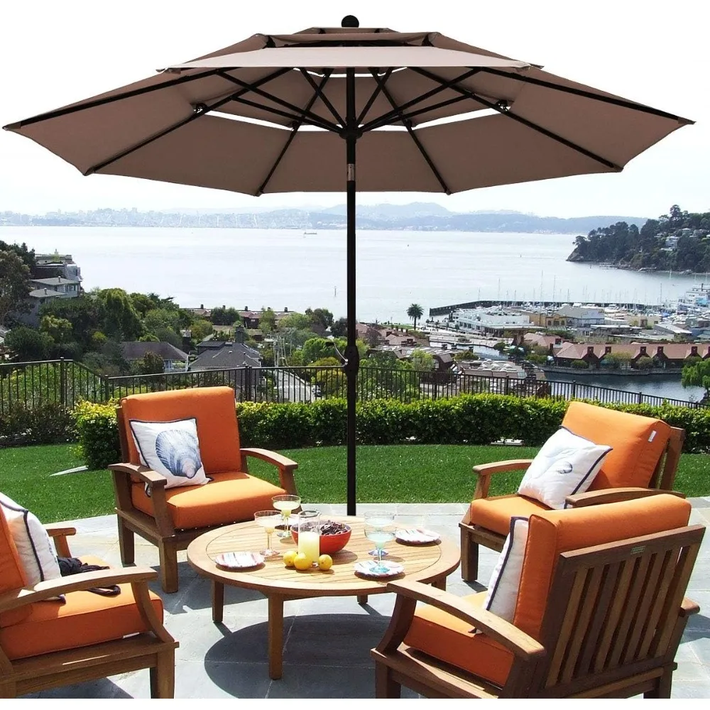 

10 Ft 3 Tier Patio Umbrella, Outdoor Umbrella W/Double Vented, Market Table Tilt Umbrella with Crank, Backyard, Pool, Garden