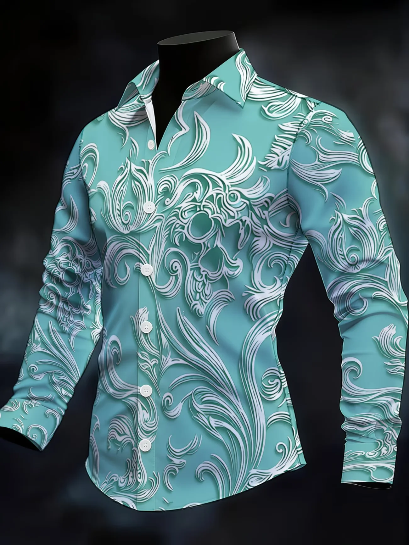 New Black Gold Gilded Art Flower 3D Printed Men's Long Sleeve Shirt with Flip Collar Light Luxury Shirt