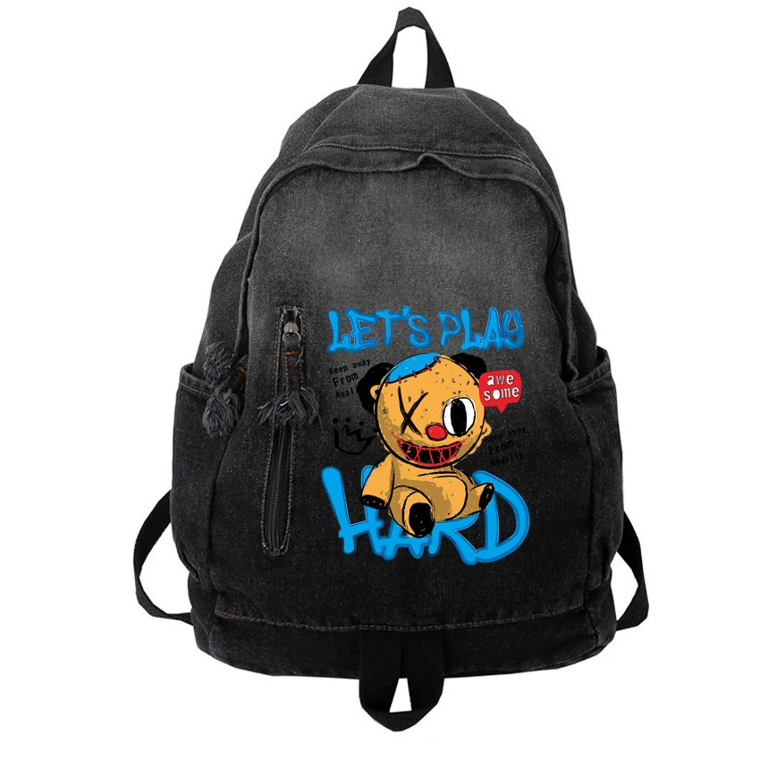 

Denim Korean All Match Schoolbags Cartoon Bear Pattern Printed Women Students Vintage Trendy Backpacks Y2k Aesthetic Rucksack