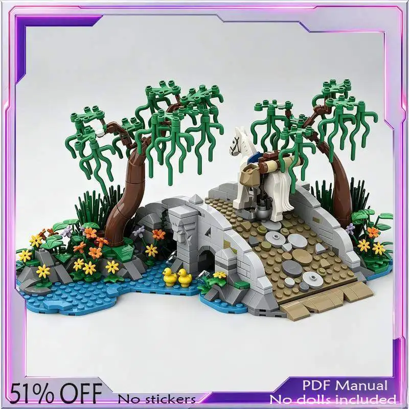 570PCS King Bridge Building Blocks Medieval Stone Arch River Model Custom Creative Assembly Toy Desk Shelf Decor Festival Gift