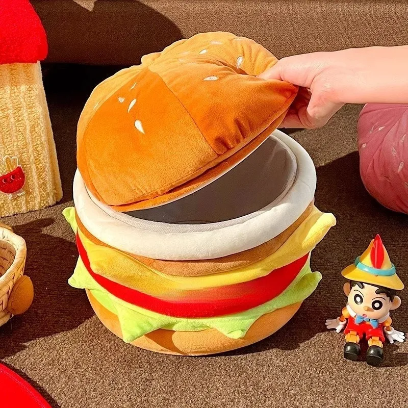 Cute Simulation Burger Storage Bin with Cover, Funny Hamburger Shaped Storage Case for Household Decor & Birthday Present