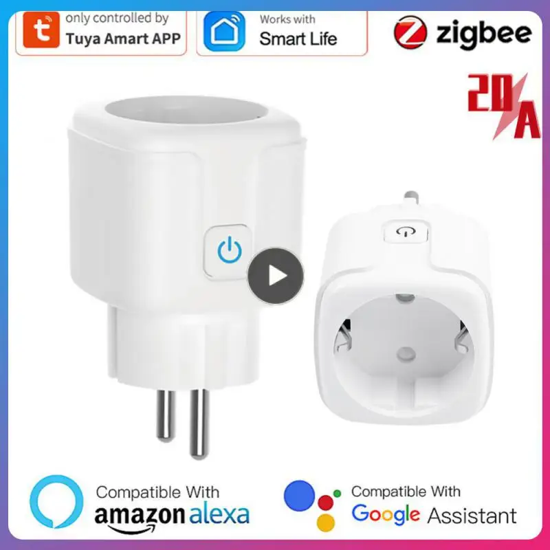 20a Smart Power Socket Timer Eu Plug Voice Contro Remote Control Outlet Tuya Supports Alexa Assistant Smart Plug