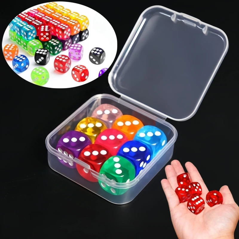 

9PCS 6 Side Dice Set with Storage Box 14mm 16mm Transparent Color Throwing Dice for Birthday Party, Board Games & Tabletop Games