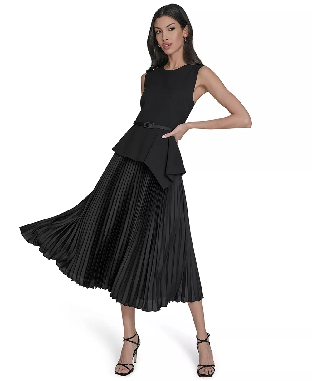 فساتين سهرة نسائية فاخرة 2025 رقبة مستديرة بدون أكمام على شكل حرف a فستان حزام مطوي فساتين حفلات للحفلات الرسمية رداء حفلات #4