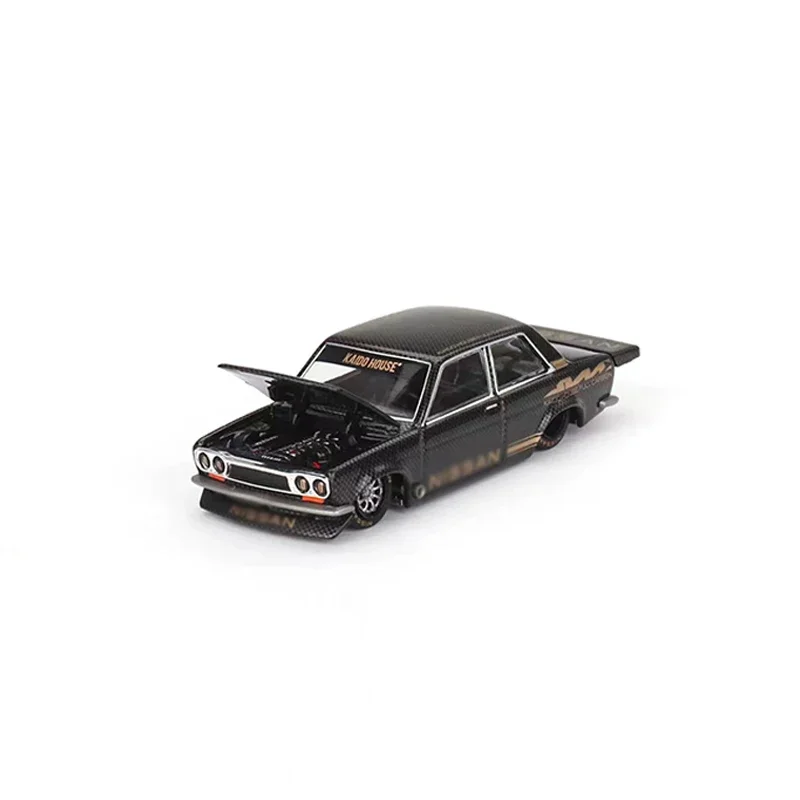 Kaido-modelo de coche Datsun 510 Pro, vehículo de capó abierto de aleación de calle, colección completa de carbono, casa y MINIGT 1:64, # KHMG110