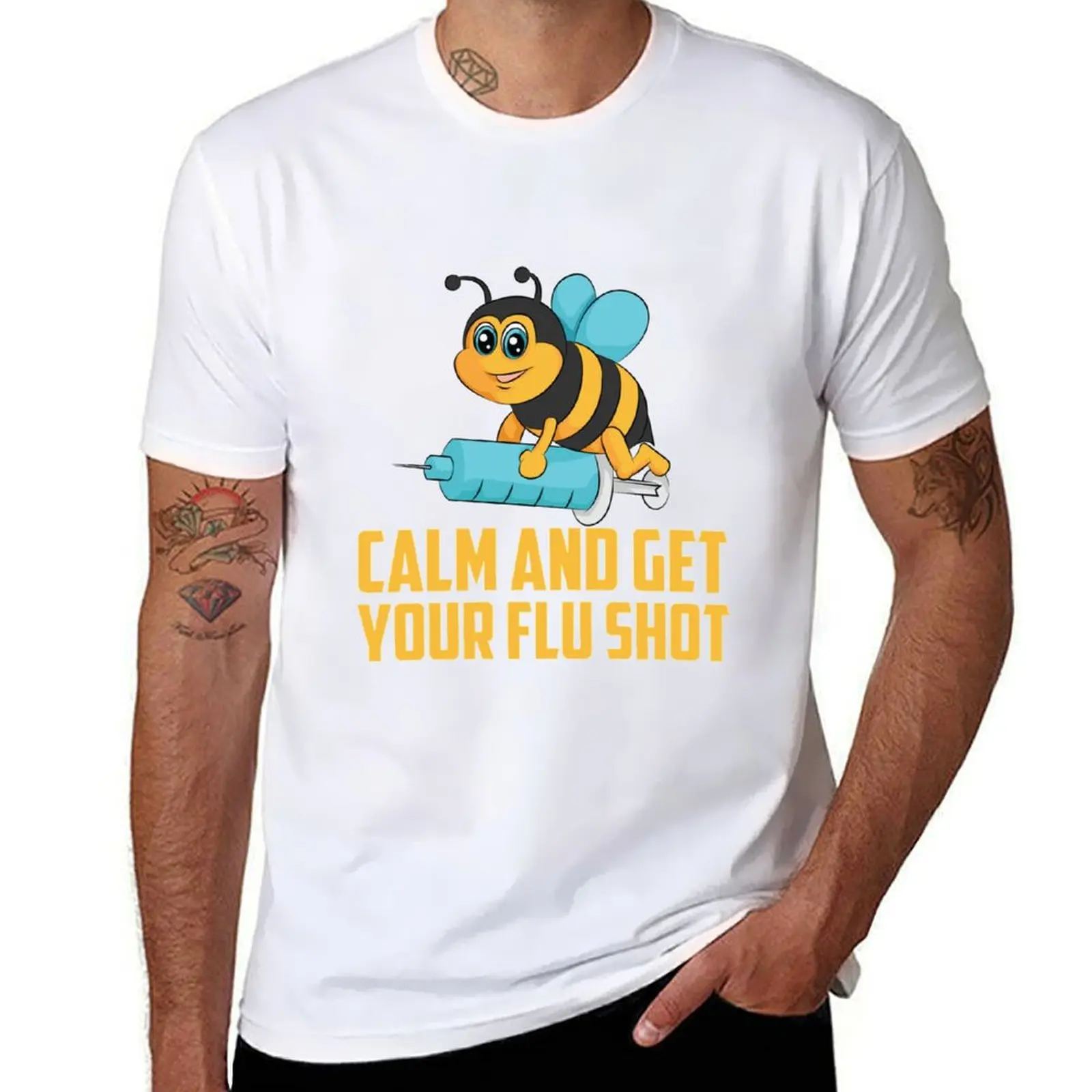 

Funny Bee Calm Get Your Flu Shot Cool Love Vaccinations Gift Sweatshirt13 T-Shirt t shirt for man 100 percent cotton T-Shirt