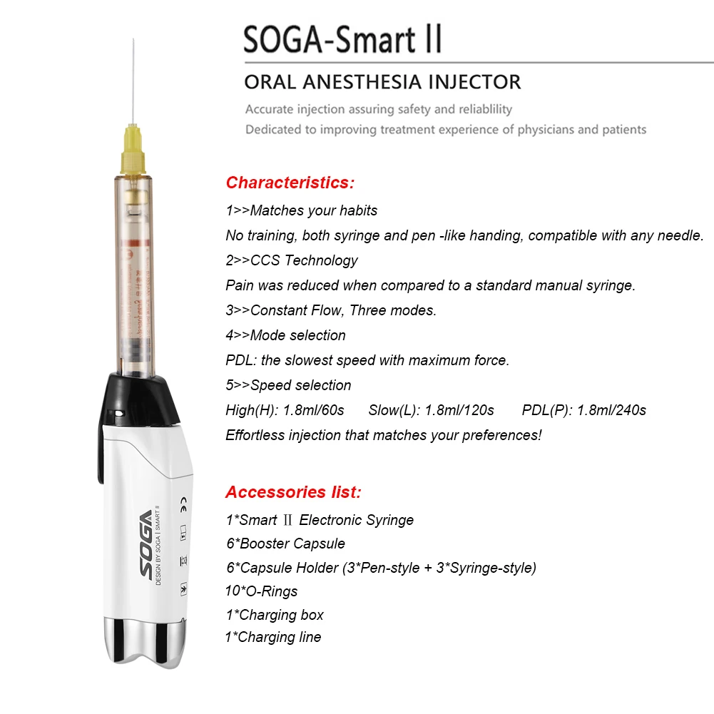 Dental Digital Anesthesia Injector SOGA Mini Smart I II Oral Local Anesthetic Syringe Painless Pen LCD Display Booster Device