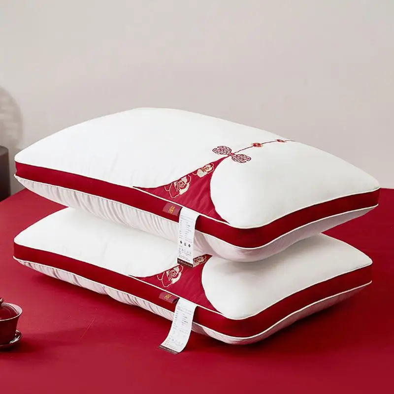 

High-End Wedding Rose Embroidered Pillow Core Set Soft Good Resilience Long Rectangle Polyester Filling for Two People