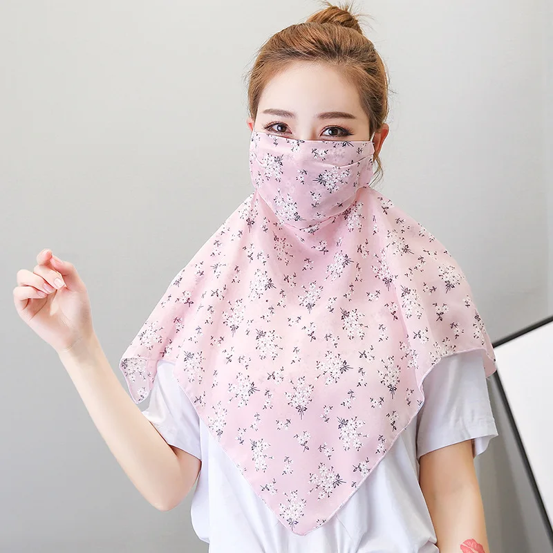 Spring Summer Mask Sunscreen Plus Floral Masks Outdoor Women\'s Dustproof Neck Protection Riding Silk Scarf Masks Wholesale