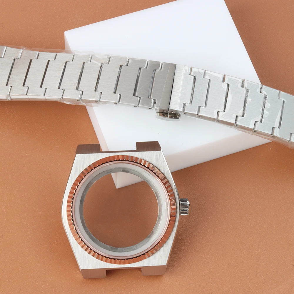 Rose Gold Silver 40mm Fluted Bezel Watch Case Bracelet Strap Sapphire Glass For NH35 NH36 Movement PRX Super Player Watch Case
