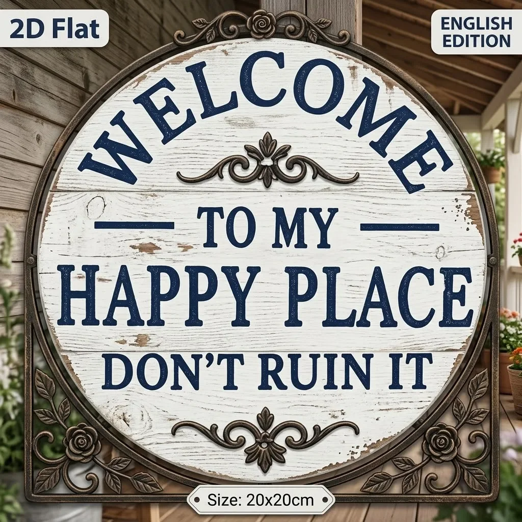 2D Flat, Rustic Wooden Welcome Sign - 
