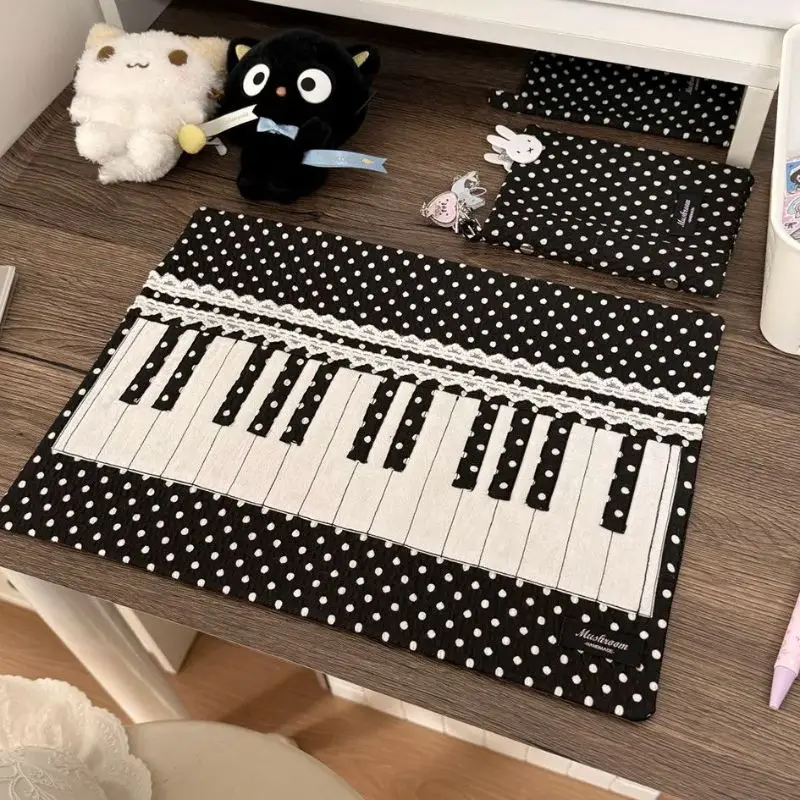 VIKAMA Black White Polka Dot Piano Keys Linen Placemat Table Mat Desk Pad Dining Decor Kitchen Home Accent Music Soft Durable
